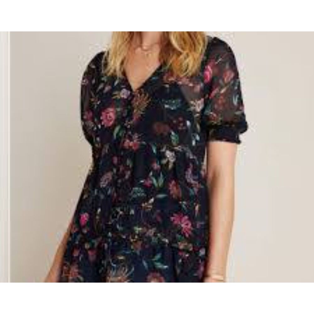 Anthropologie Salzburg Floral Sheer Tunic Blouse Size S